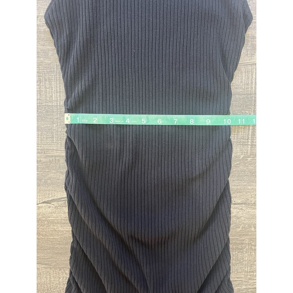 Reformation Organic Cotton Ribbed Knit Ruched Bodycon Black Mini Dress, Size M - Picture 8 of 9